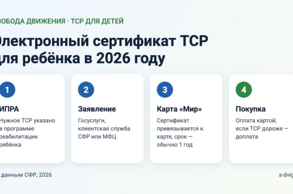 Схема: как получить электронный сертификат ТСР для ребёнка и купить по нему коляску или вертикализатор